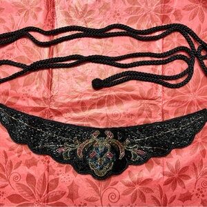 Embroidered Black Belt with Multicolor Beaded Detailing